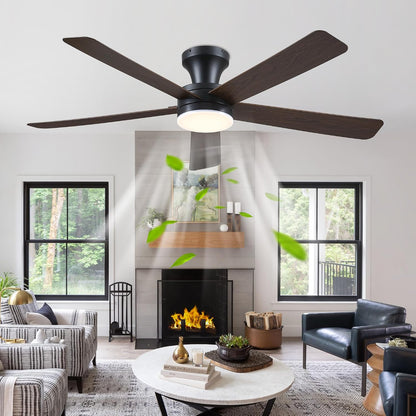 Ceiling Fans with Lights,46" Black Flush Mount Ceiling Fan Light with ABS Blades Reversible,3CCT Dimmable, Low Profile Fan Light for Indoor Modern Bedroom, Kitchen