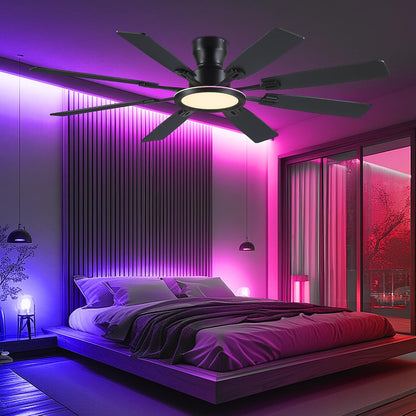 Ceiling Fans with Lights -60in Brown Flush Mount Ceiling Fan with RGB SY8888-Black-RGB SY8888-White-RGB SY8888-Brown-RGB