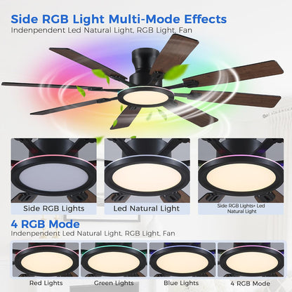 Ceiling Fans with Lights -60in Brown Flush Mount Ceiling Fan with RGB SY8888-Black-RGB SY8888-White-RGB SY8888-Brown-RGB