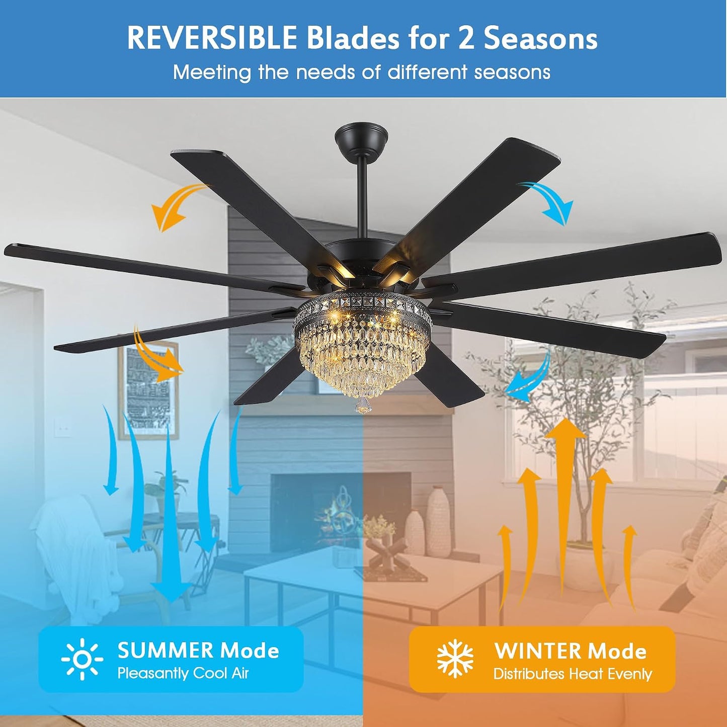 Crystal Ceiling Fan Fandelier with Lights-Outdoor Ceiling Fans (62" ) (72" )