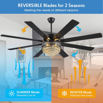 Crystal Ceiling Fan Fandelier with Lights-Outdoor Ceiling Fans (62" ) (72" )