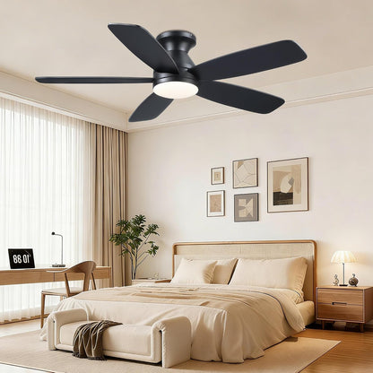 SAITEE 48" Ceiling Fans with Lights Low Profile - Flush Mount Ceiling Fan with Light and Remote, 6 Wind Speeds Reversible, Quiet, 3CCT Dimmable, Fan Light for Modern Indoor, Bedroom, Kitchen,JL68-48-Black JL068-48-white JL68-48-Brwon JL68-48-Nickle
