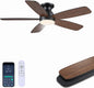 SAITEE 48" Ceiling Fans with Lights Low Profile - Flush Mount Ceiling Fan with Light and Remote, 6 Wind Speeds Reversible, Quiet, 3CCT Dimmable, Fan Light for Modern Indoor, Bedroom, Kitchen,JL68-48-Black JL068-48-white JL68-48-Brwon JL68-48-Nickle