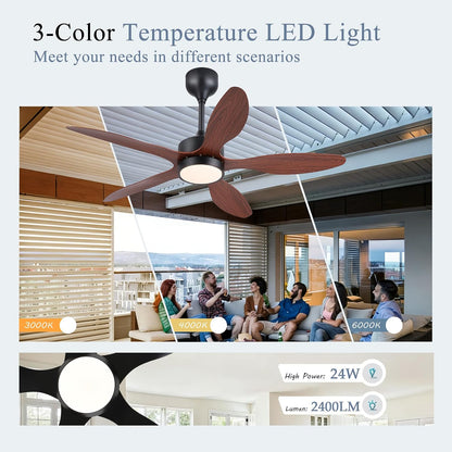 46 inch Waterproof Outdoor Ceiling Fan with Lights and Remote,IP65 Hanging Gazebo Fan with 3CCT 6-Speed DC Motor,Brown Wet Rated Plug in Ceiling Fan with Cord for Patios Porch Pergola LSP-36WP-Black LSP-36WP-White LSP-36WP-Brown