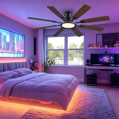 JSAITEE 60Inch Ceiling Fan with Lights Low Profile Flush Mount Brown RGB