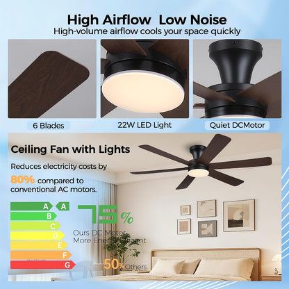 Ceiling Fans with Lights,46" Low Profile Ceiling Fan,Flush Mount 8891-Black 46 8891-White 46 8891-Brown 46