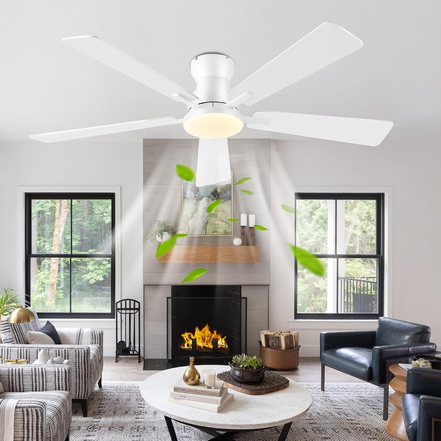Ceiling Fans with Lights,52 Inch Low Profile Ceiling Fan with Light-Flush Mount Dimmable, Quiet DC Motor for Outdoor Patio,Garage,Bedroom Brown67-Black 52in 67-White 52in 67-Brown 52in 67-Nickel 52in