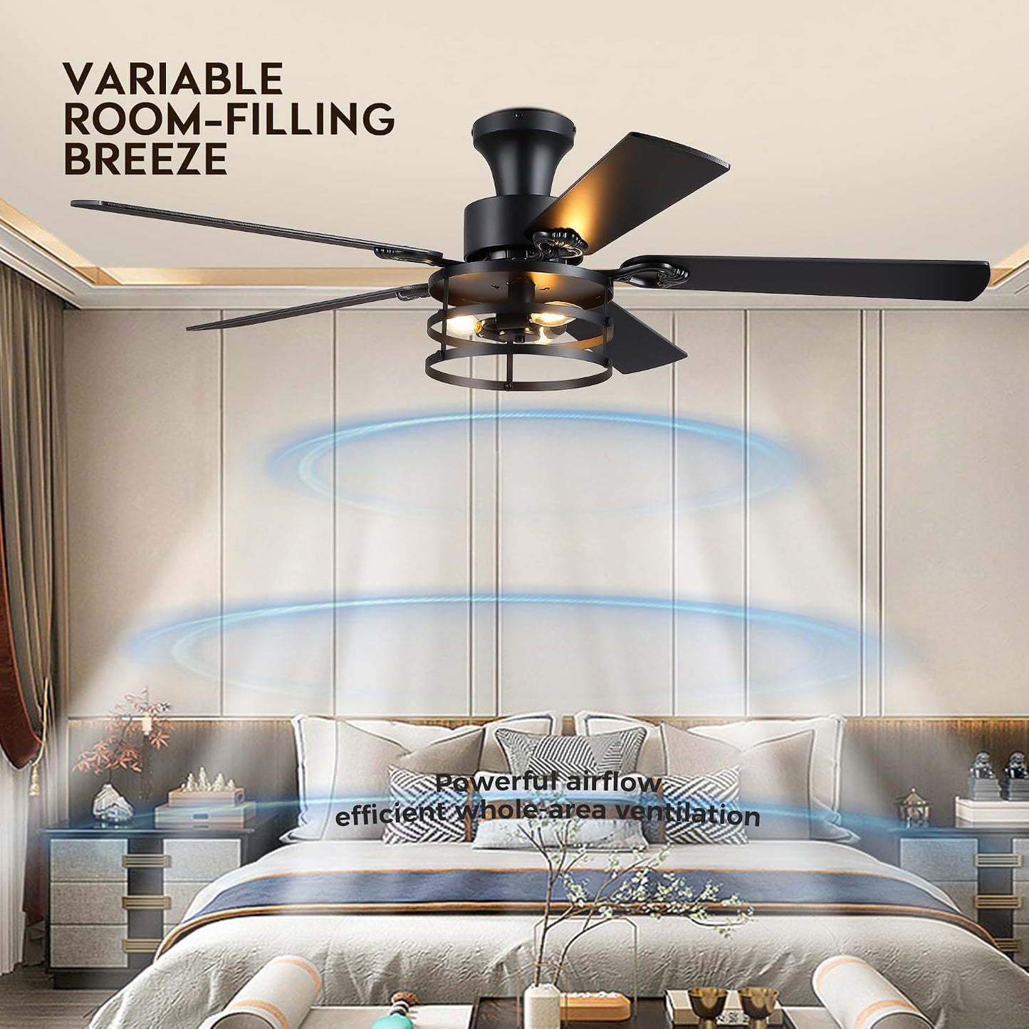 JSAITEE 52" Farmhouse Flush Mount Ceiling Fans with Lights, No Bulbs