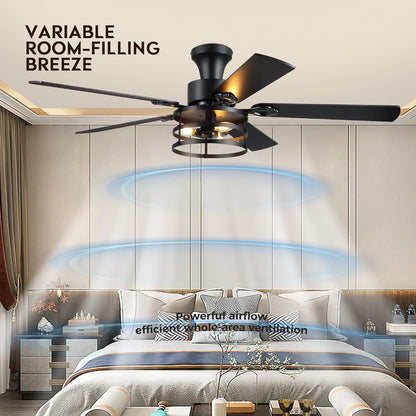 JSAITEE 52" Farmhouse Flush Mount Ceiling Fans with Lights, No Bulbs