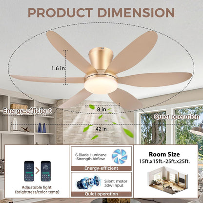 GJeg Ceiling Fans with Lights,42" Low Profile Ceiling Fan SY-89 Brown SY-89 Silver SY-89 Gold SY-89-White-42 SY-89-Black-42