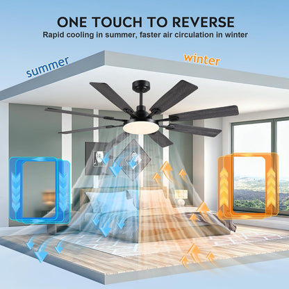 60" Ceiling Fan with Light - Modern White Low Profile Ceilings Fans Light Low Profile Fan with 8 Blades,6 Wind Speeds Reversible,Dimmable,Modern Light for Indoor Living Room,Kitchen,Coverd PatiosJL-153-Black-60In JL-153-White-60In JL-153-Brown-60In