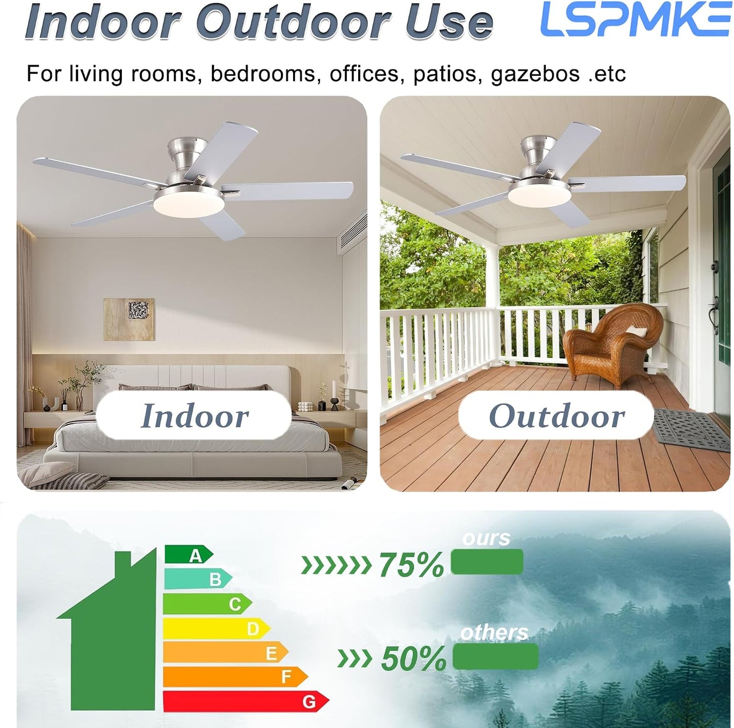 52" Ceiling Fan with Light, Remote Control, 3CCT Dimmable Noiseless DC Motor, Modern Indoor Lighting Fixture for Bedroom, Kitchen LSP-266-Black LSP-266-White LSP-266-Brown LSP-266-Nickel