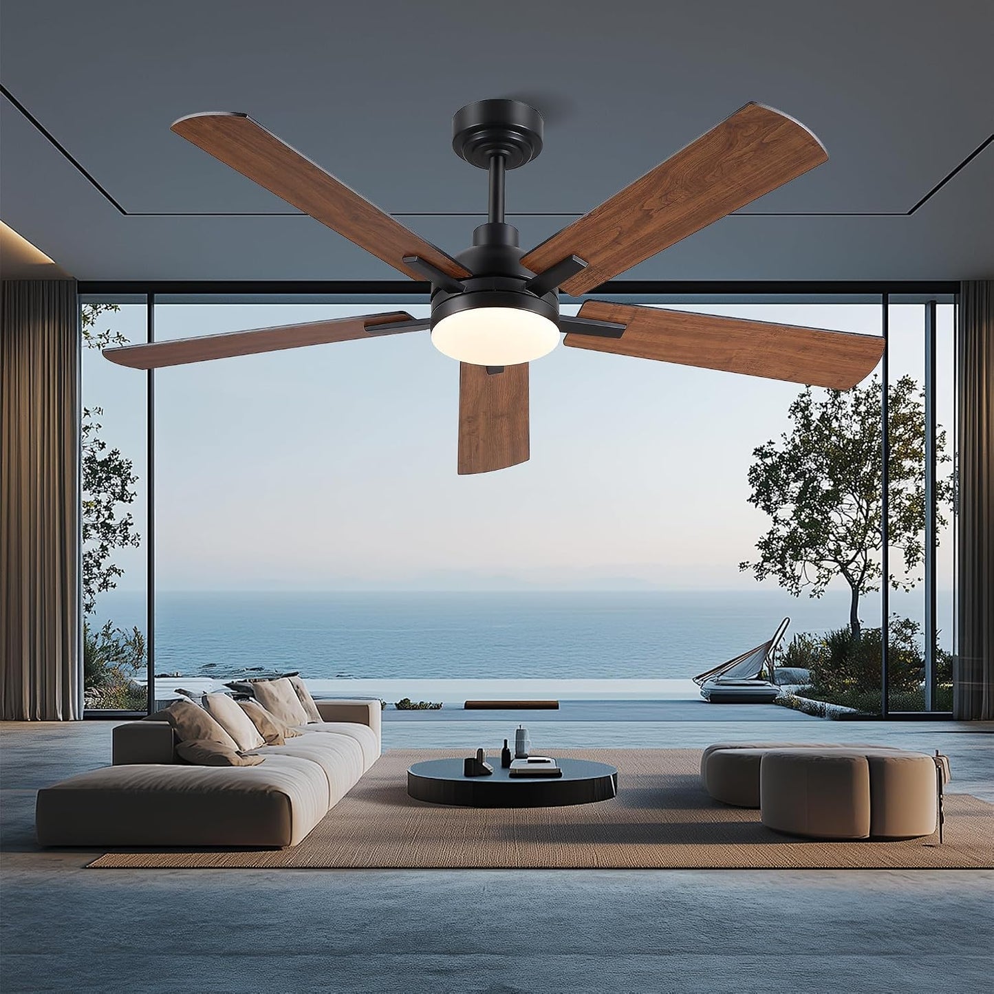 JSAITEE Ceiling Fans with Lights - 52Inch Low Profile Flush Mount Ceiling Fan with Light and Remote Control, DC Reversible Motor, Dimmable, 6 Speeds Ceiling Fan for Bedroom, Kitchen, JL-53-Black JL-53-White JL-053-Brwon JL-53-Nickel