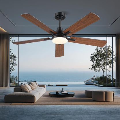 JSAITEE Ceiling Fans with Lights - 52Inch Low Profile Flush Mount Ceiling Fan with Light and Remote Control, DC Reversible Motor, Dimmable, 6 Speeds Ceiling Fan for Bedroom, Kitchen, JL-53-Black JL-53-White JL-053-Brwon JL-53-Nickel