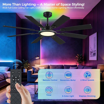 Ceiling Fan With Light & Remote Indoor/Outdoor Use 60 Inch RGB Brown