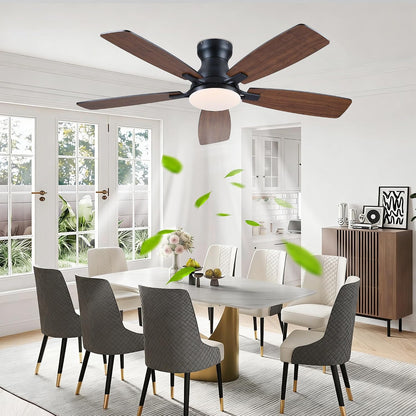 JSAITEE 46 Inch Low Profile Flush Mount Ceiling Fan with Lights, Black Brown WhiteJL-66-42-Brown JL-66-42-black JL-66-42-white