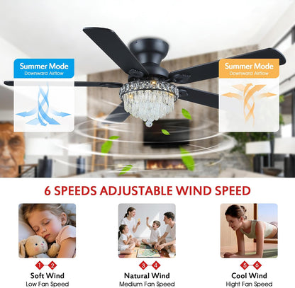Crystal Ceiling Fan Fandelier with Lights-Modern Ceiling Fan(52" )5889-Black 5890-Black