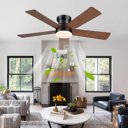 48In Ceiling Fan with Light Flush Mount - White Low Profile Ceiling Fan Light with Remote/APP, 5 Reversible Dual-Sided Blades, Modern Fan Light for Indoor Bedroom, Covered Outdoor