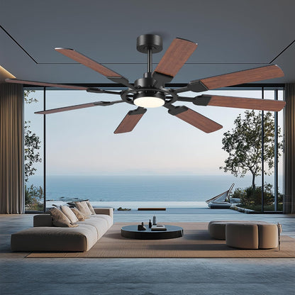 62" Ceiling Fan with Light - Modern White Low Profile Ceilings Fans Light08-Black-62In 08-White-62In 08-Brown-62In