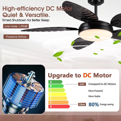 GJeg Tropical Ceiling Fans with Lights,52" Outdoor Palm Leaf Ceiling Fans 888-Black 52 888-White 52 888-Brown 52 888-Dark brown 52 888-Light brown 52