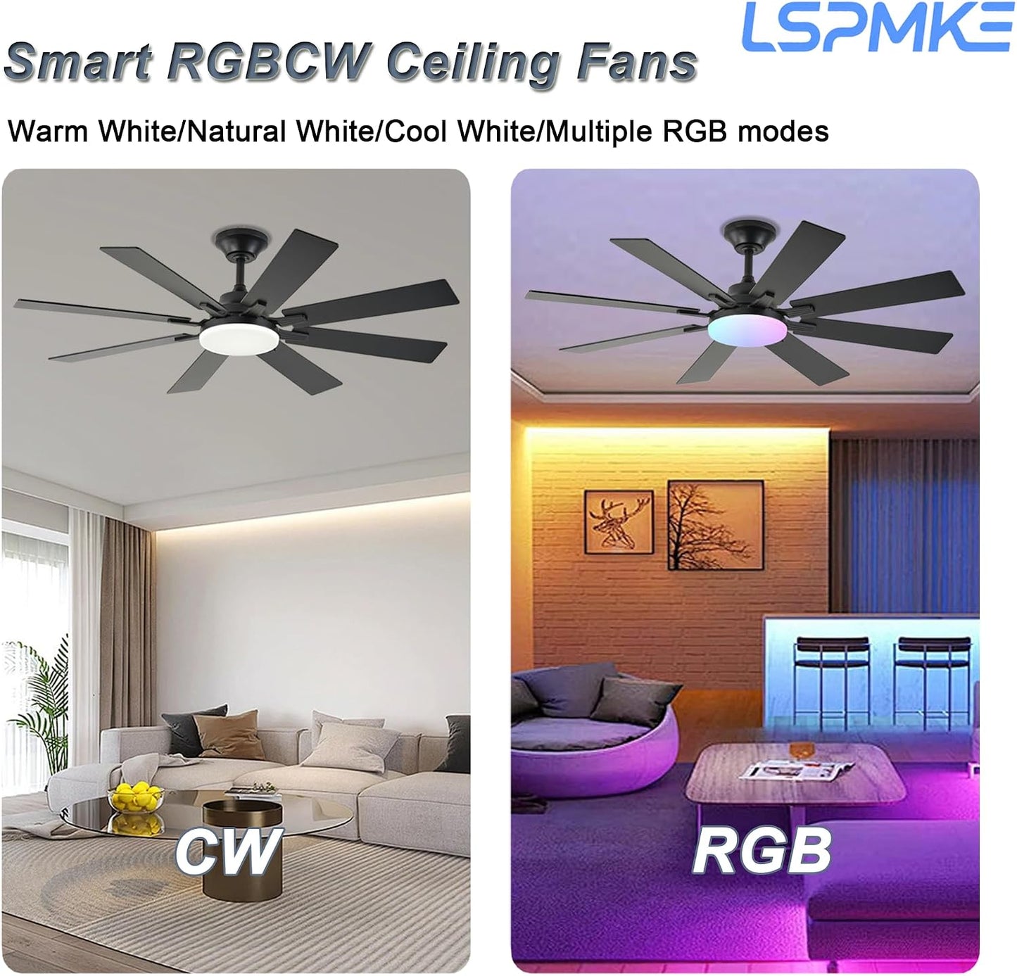 Ceiling Fan With Light & Remote Indoor/Outdoor Use 52 Inch Black White Brown Nickel LSP-100-Black LSP-100-White LSP-100-Brown LSP-100-Nickel