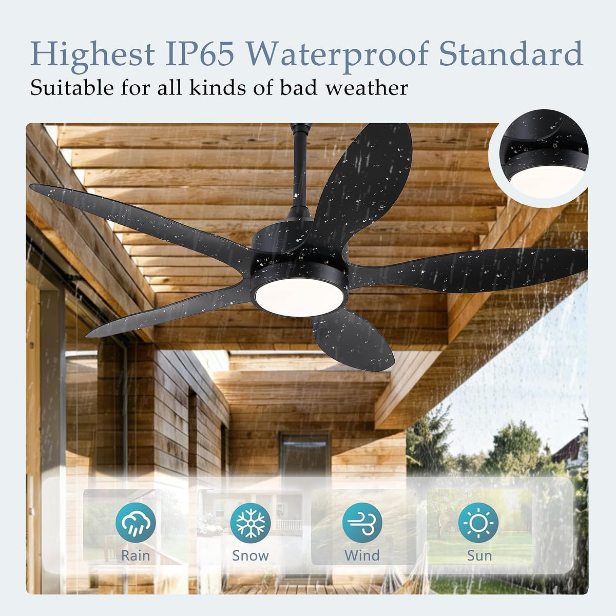 46 inch Waterproof Outdoor Ceiling Fan with Lights and Remote,IP65 Hanging Gazebo Fan with 3CCT 6-Speed DC Motor,Brown Wet Rated Plug in Ceiling Fan with Cord for Patios Porch Pergola LSP-36WP-Black LSP-36WP-White LSP-36WP-Brown