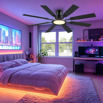 JSAITEE 60Inch Ceiling Fan with Lights Low Profile Flush Mount Brown RGB
