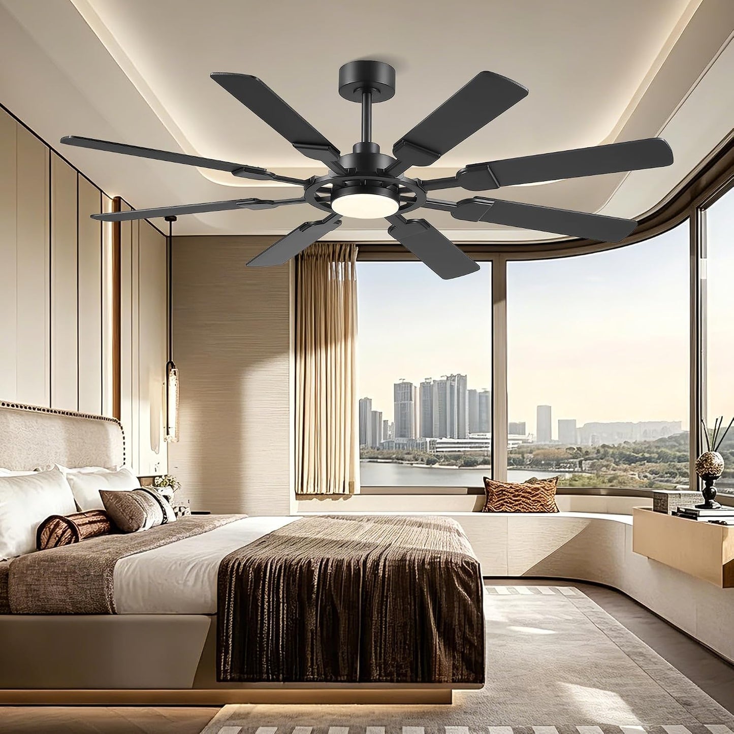 62" Ceiling Fan with Light - Modern White Low Profile Ceilings Fans Light08-Black-62In 08-White-62In 08-Brown-62In