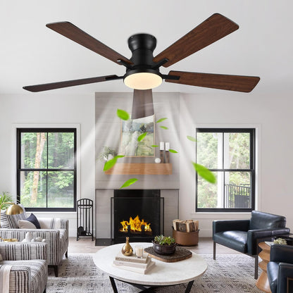 Ceiling Fans with Lights,52 Inch Low Profile Ceiling Fan with Light-Flush Mount Dimmable, Quiet DC Motor for Outdoor Patio,Garage,Bedroom Brown67-Black 52in 67-White 52in 67-Brown 52in 67-Nickel 52in