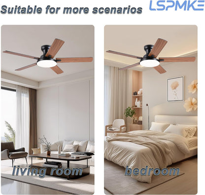 52" Ceiling Fan with Light, Remote Control, 3CCT Dimmable Noiseless DC Motor, Modern Indoor Lighting Fixture for Bedroom, Kitchen LSP-266-Black LSP-266-White LSP-266-Brown LSP-266-Nickel