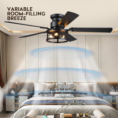JSAITEE 52" Farmhouse Flush Mount Ceiling Fans with Lights, No Bulbs