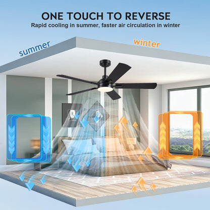 JSAITEE Ceiling Fans with Lights - 52Inch Low Profile Flush Mount Ceiling Fan with Light and Remote Control, DC Reversible Motor, Dimmable, 6 Speeds Ceiling Fan for Bedroom, Kitchen, JL-53-Black JL-53-White JL-053-Brwon JL-53-Nickel