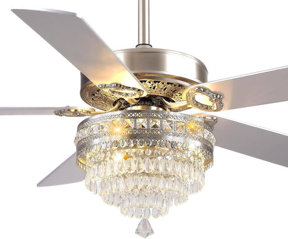 Crystal Ceiling Fan Fandelier with Lights - Retro Outdoor Fans (52" ) 5888 5888-Silver 52 5888-Gold 52