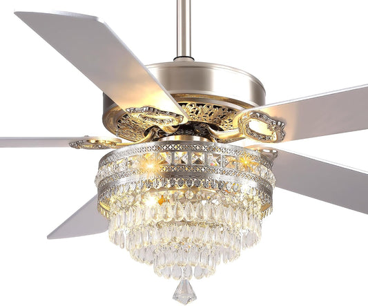 Crystal Ceiling Fan Fandelier with Lights - Retro Outdoor Fans (52" ) 5888 5888-Silver 52 5888-Gold 52