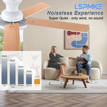 52" Ceiling Fan with Light, Remote Control, 3CCT Dimmable Noiseless DC Motor, Modern Indoor Lighting Fixture for Bedroom, Kitchen LSP-266-Black LSP-266-White LSP-266-Brown LSP-266-Nickel