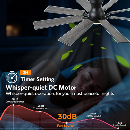 JSAITEE 52 inch Ceiling Fan with Light, 6 Speeds Reversible Low Profile Ceiling Fan with Light and Remote/APP Control, 3 Color Temp+Dimmable RGB, 8 Blades, Flush Mount Quiet Ceiling Fans, Black JL99-Black