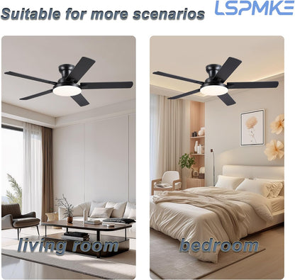 52" Ceiling Fan with Light, Remote Control, 3CCT Dimmable Noiseless DC Motor, Modern Indoor Lighting Fixture for Bedroom, Kitchen LSP-266-Black LSP-266-White LSP-266-Brown LSP-266-Nickel
