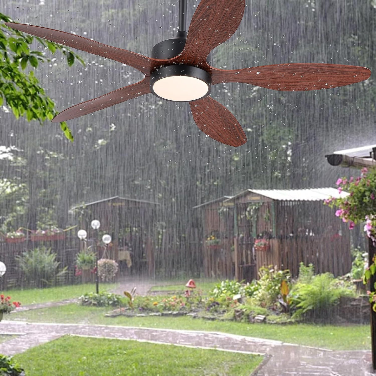 46 inch Waterproof Outdoor Ceiling Fan with Lights and Remote,IP65 Hanging Gazebo Fan with 3CCT 6-Speed DC Motor,Brown Wet Rated Plug in Ceiling Fan with Cord for Patios Porch Pergola LSP-36WP-Black LSP-36WP-White LSP-36WP-Brown