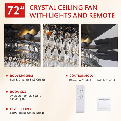 Crystal Ceiling Fan Fandelier with Lights-Outdoor Ceiling Fans (62" ) (72" )