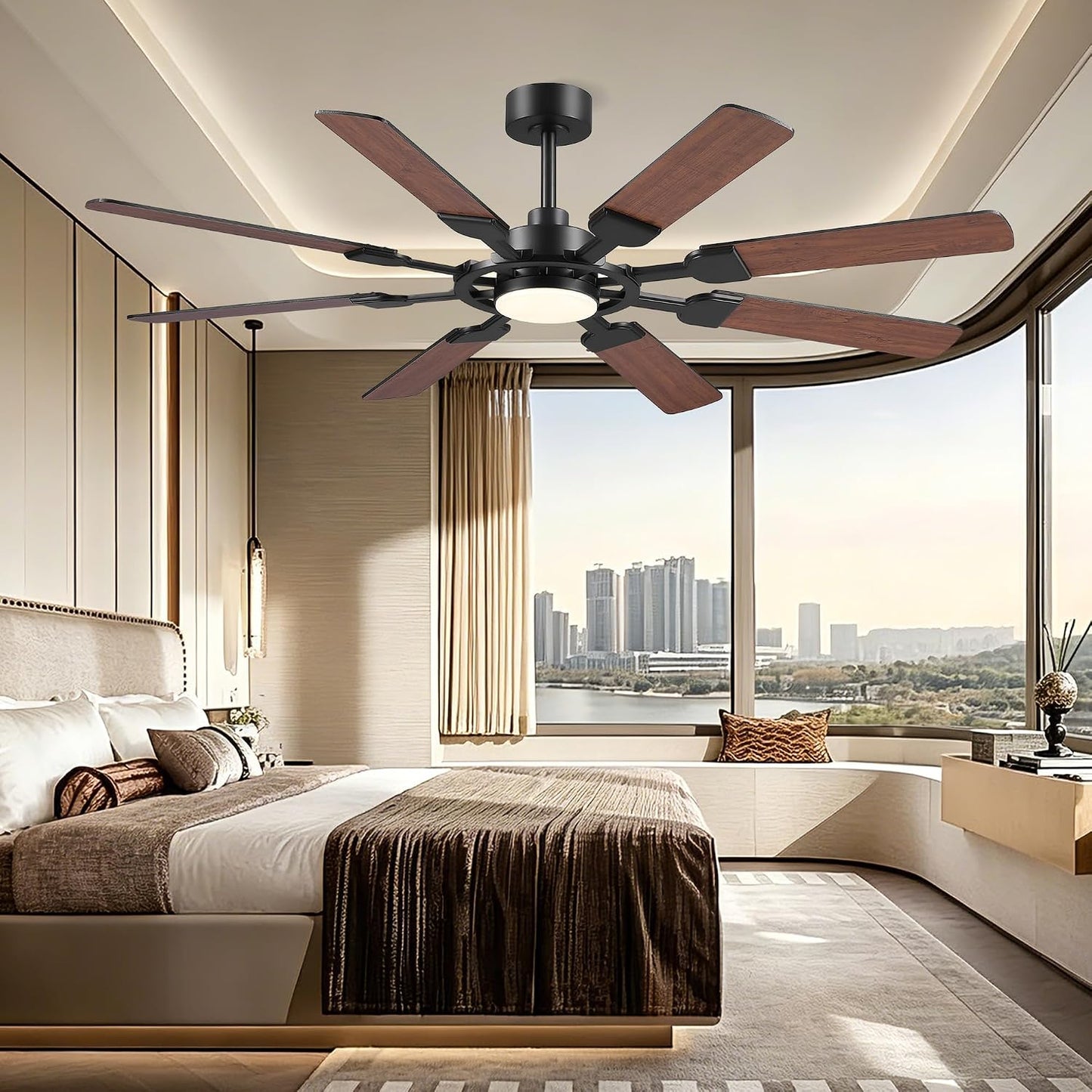 62" Ceiling Fan with Light - Modern White Low Profile Ceilings Fans Light08-Black-62In 08-White-62In 08-Brown-62In
