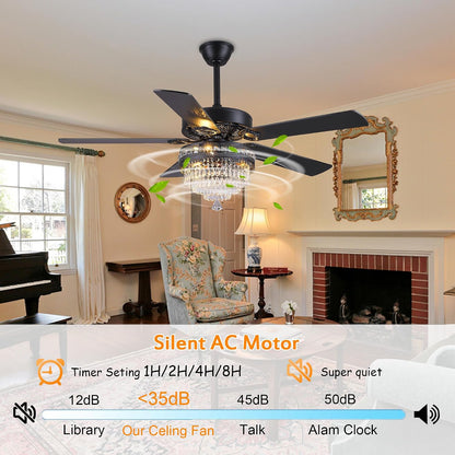 Crystal Ceiling Fan Fandelier with Lights - Retro Outdoor Fans (52" ) 5888 5888-Silver 52 5888-Gold 52