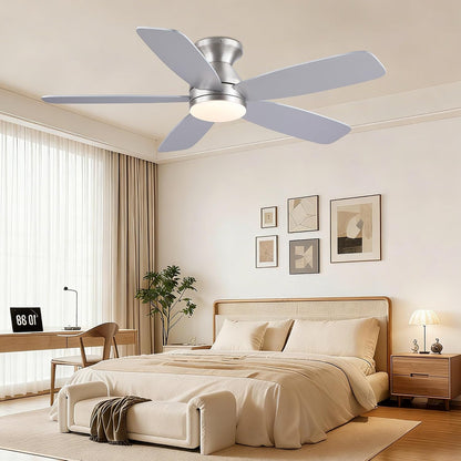 SAITEE 48" Ceiling Fans with Lights Low Profile - Flush Mount Ceiling Fan with Light and Remote, 6 Wind Speeds Reversible, Quiet, 3CCT Dimmable, Fan Light for Modern Indoor, Bedroom, Kitchen,JL68-48-Black JL068-48-white JL68-48-Brwon JL68-48-Nickle