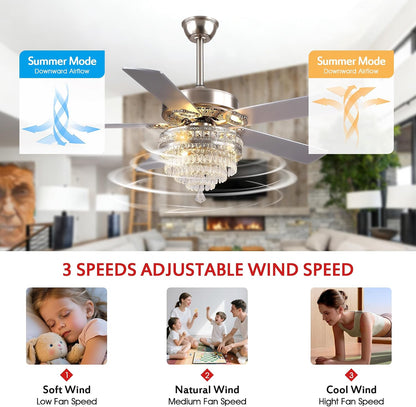 Crystal Ceiling Fan Fandelier with Lights - Retro Outdoor Fans (52" ) 5888 5888-Silver 52 5888-Gold 52