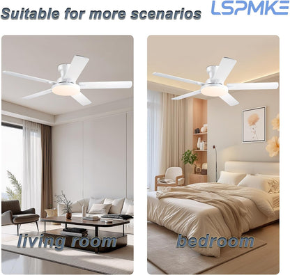 52" Ceiling Fan with Light, Remote Control, 3CCT Dimmable Noiseless DC Motor, Modern Indoor Lighting Fixture for Bedroom, Kitchen LSP-266-Black LSP-266-White LSP-266-Brown LSP-266-Nickel