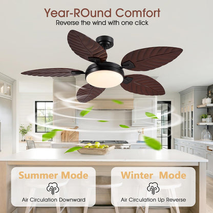 GJeg Tropical Ceiling Fans with Lights,52" Outdoor Palm Leaf Ceiling Fans 888-Black 52 888-White 52 888-Brown 52 888-Dark brown 52 888-Light brown 52