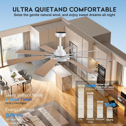 60" Ceiling Fan with Light - Modern White Low Profile Ceilings Fans Light Low Profile Fan with 8 Blades,6 Wind Speeds Reversible,Dimmable,Modern Light for Indoor Living Room,Kitchen,Coverd PatiosJL-153-Black-60In JL-153-White-60In JL-153-Brown-60In
