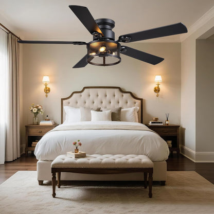 JSAITEE 52" Farmhouse Flush Mount Ceiling Fans with Lights, No Bulbs