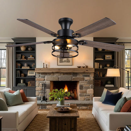 JSAITEE 52" Farmhouse Flush Mount Ceiling Fans with Lights, No Bulbs