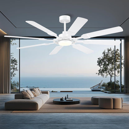 62" Ceiling Fan with Light - Modern White Low Profile Ceilings Fans Light08-Black-62In 08-White-62In 08-Brown-62In