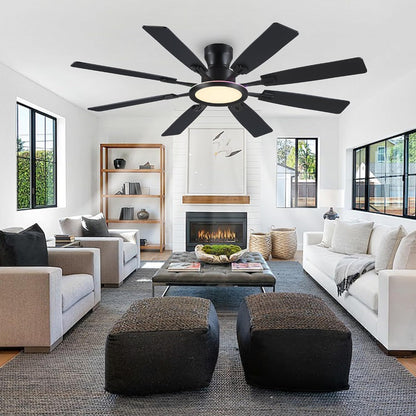 JSAITEE 60Inch Ceiling Fan with Lights Low Profile Flush Mount Brown RGB